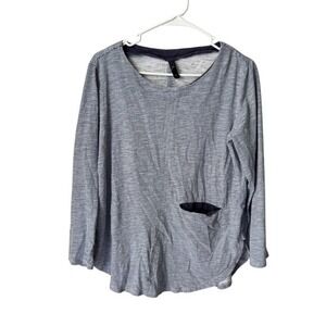 Foil Womens Striped Long Sleeve Cotton Top Navy White Grey Pocket Size M